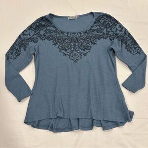 Long Sleeve Thermal Flowy Embellished Western Blouse